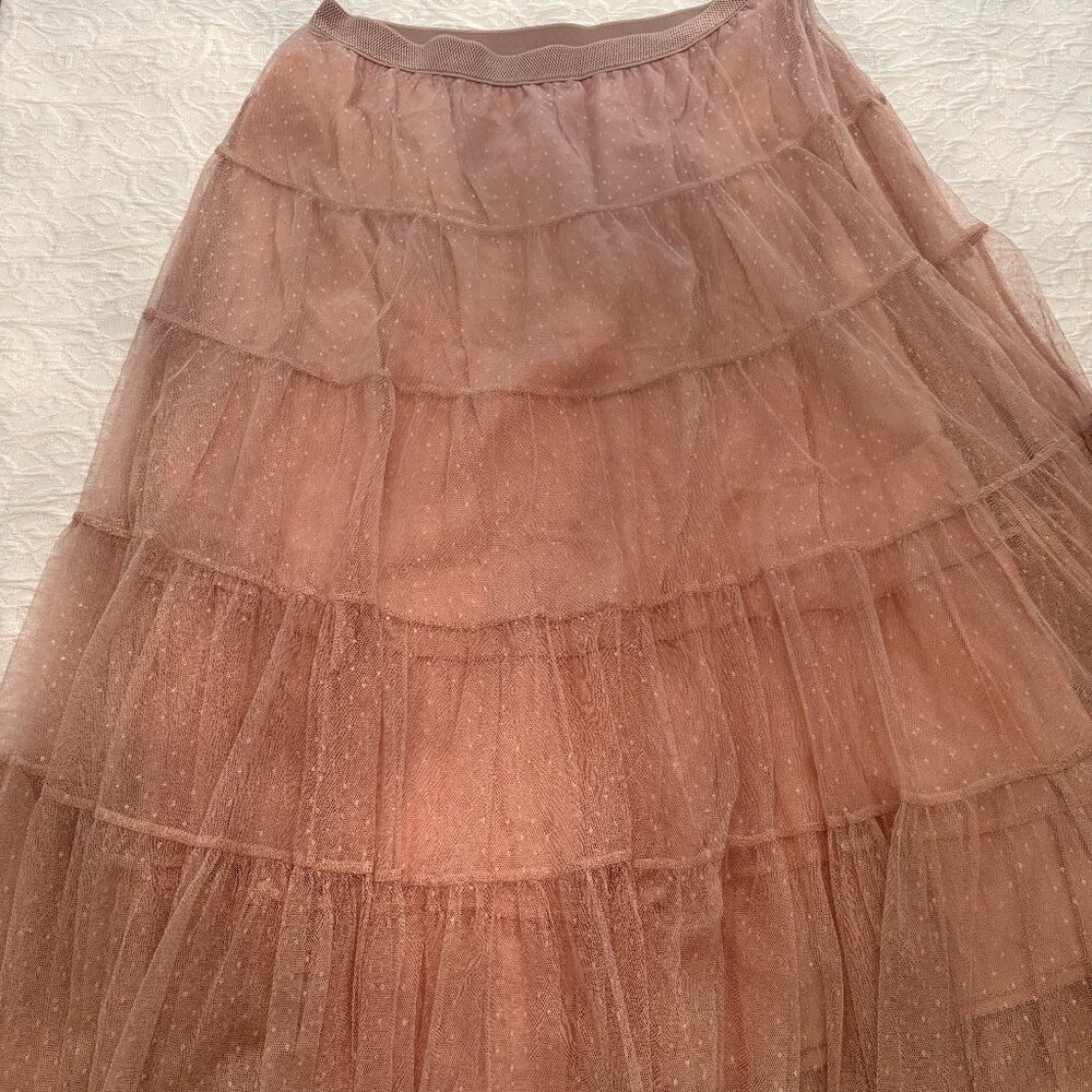 Dusty Rose Tiered Tulle Midi Skirt